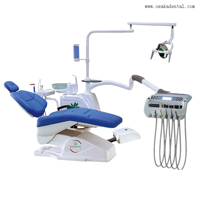 Chaise dentaire avec plateau d'instrument et compresseur d'air dentaire et pièce de main dentaire