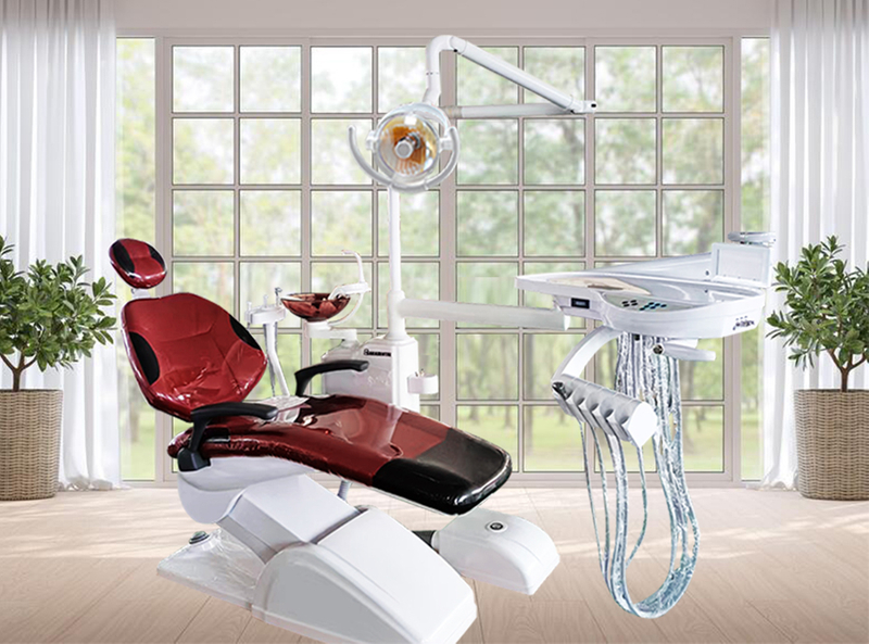 Chaise dentaire avec contrôle d'assistance et bras unique et en cuir microfibre