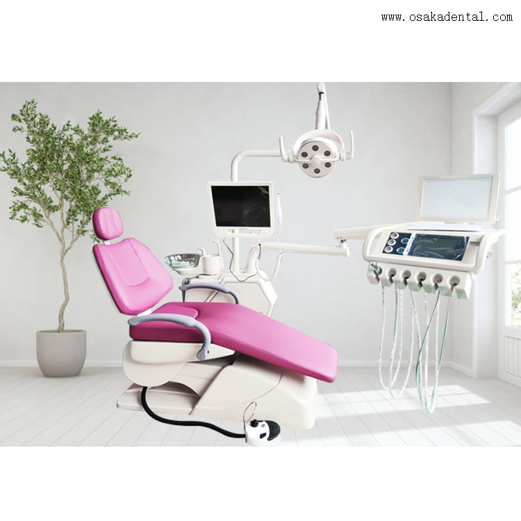 Luxuriy Dental Unit 6 Lampe LED avec 9 mémoire avec plateau d'instrument de type tactile avec LCD et plateau d'assistance LCD, grand siège avec mouvement synchronisé